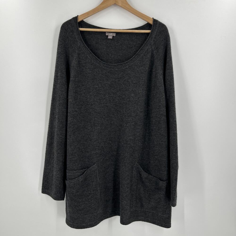 J Jill Wool Cashmere Sweater Dress Women XL Gray Pockets Lagenlook Minimalist